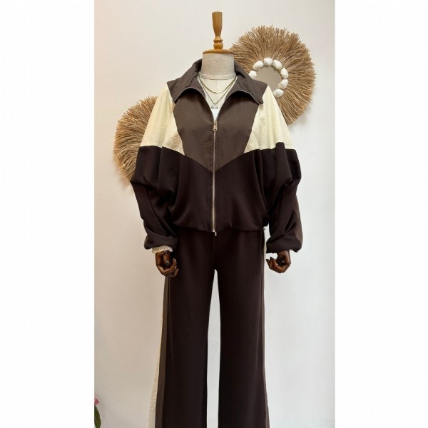 Kahve Kontrast Detaylı İkili Takım