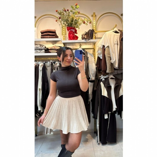 Pileli Şortlu Mini Etek